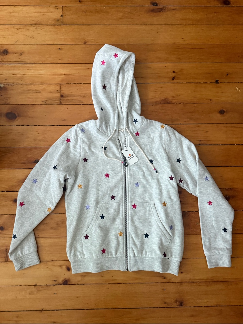 NWT Marine Layer Signature Lined Hoodie Ash Heather W/ Stars Women’s Small